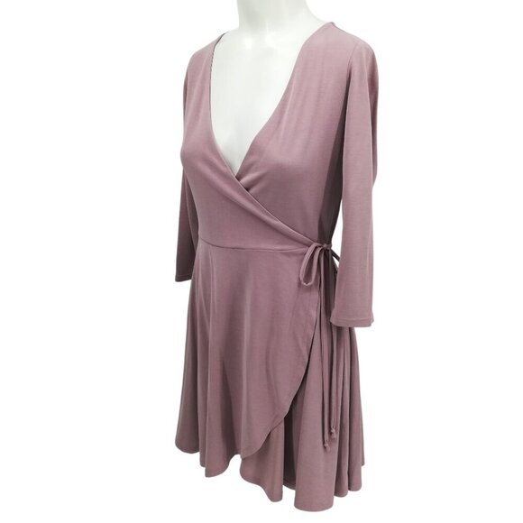 Lulus V-neck 3/4 Sleeve Wrap Dress Size S Mauve Blush Pink Flutter Skirt Short - Picture 5 of 11